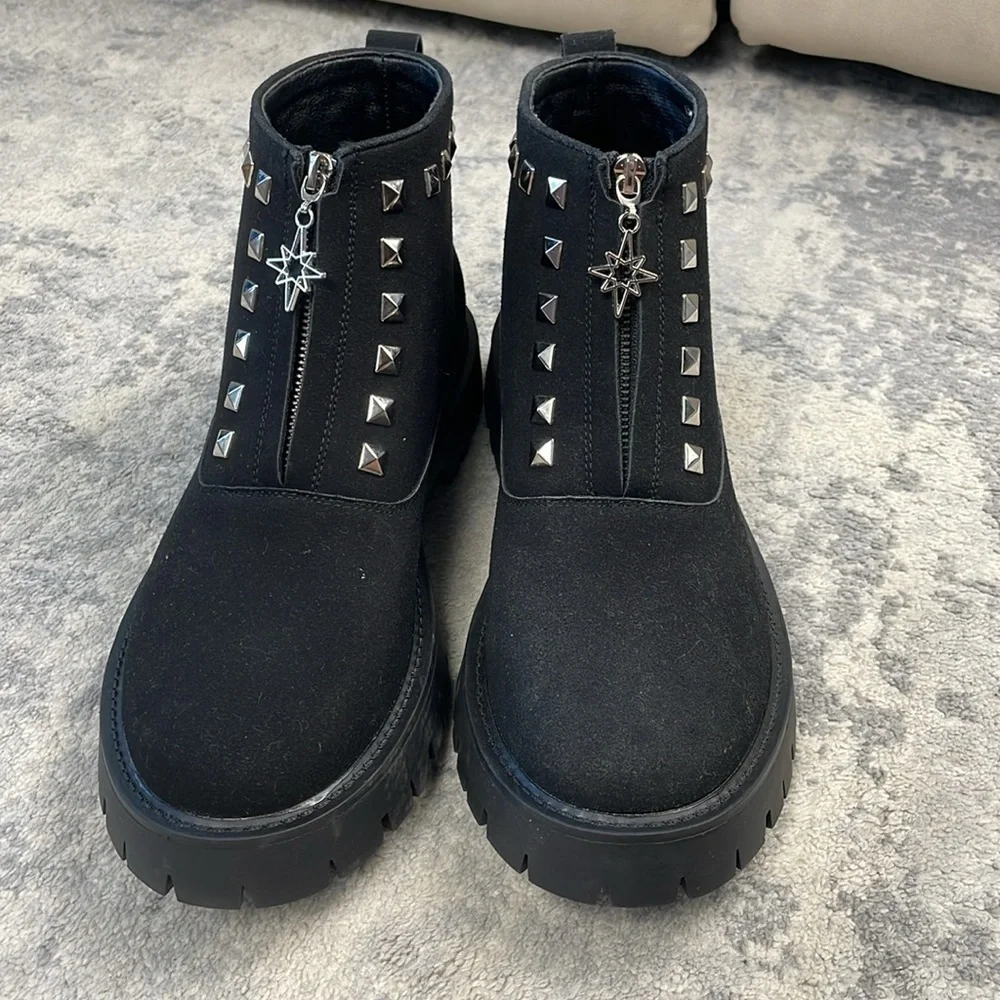 New Hidden Gems Rockstud Riot Combat Ankle Boots Black Goth Emo Sz 13